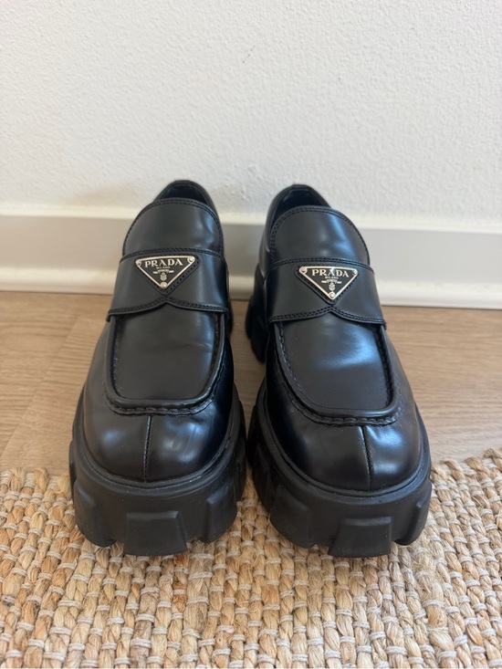 Prada Shoes - Prada Black Leather Chunky Lug-Sole Slip-On Loafers